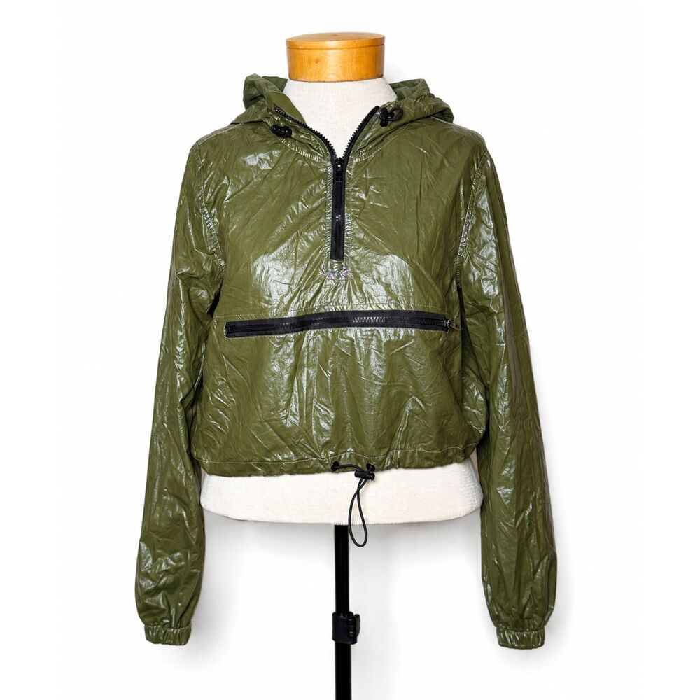 Ninth Hall Iridescent Olive Green Anorak Rain Jacket Cropped Pullover Small